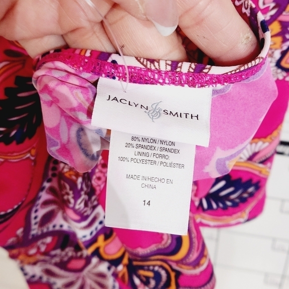 JACLYN Smith Plus Size Pink Paisley One Piece Tie Backs Swim Suit Size 14 - Picture 9 of 9